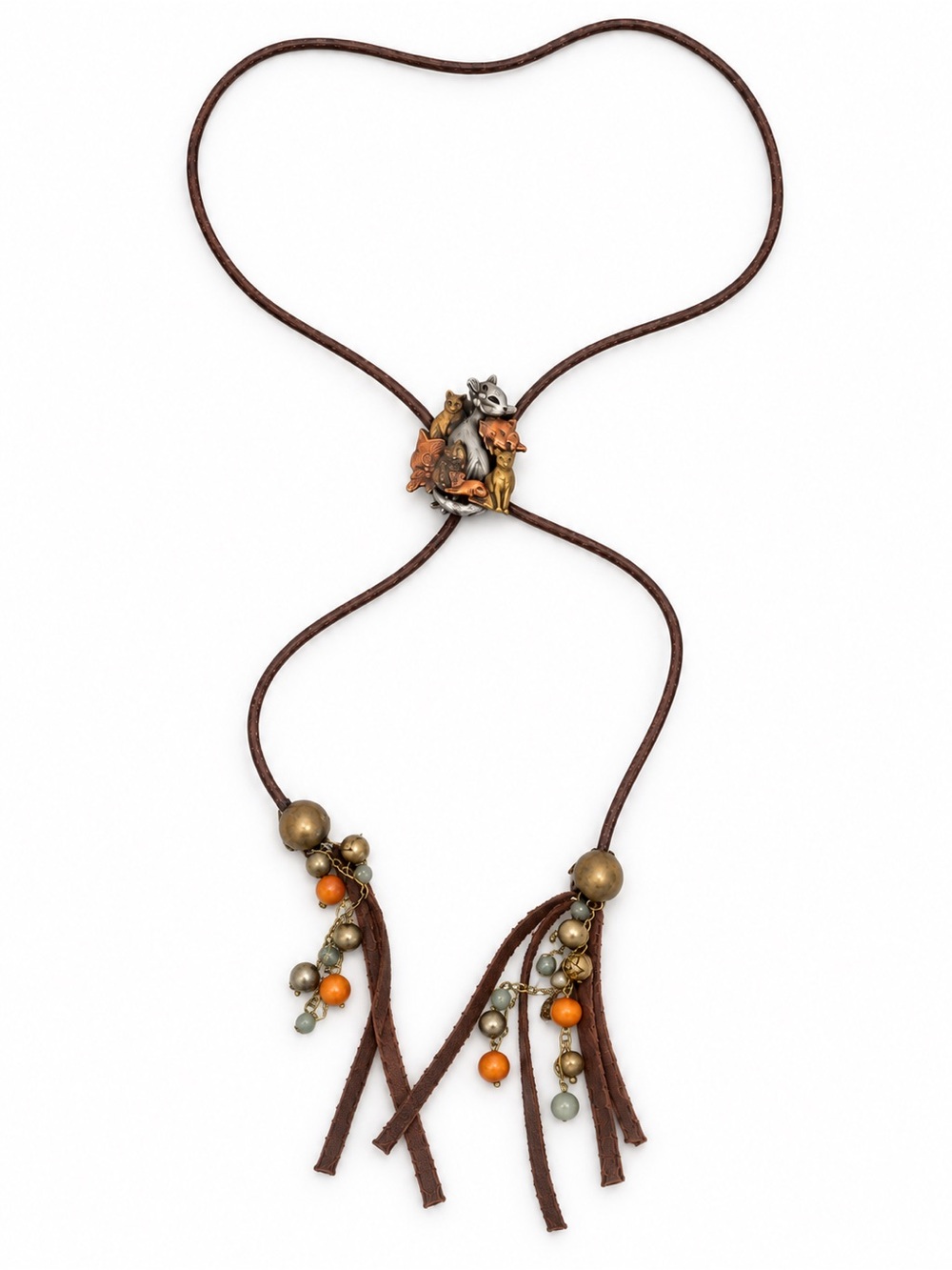 Vintage Handmade Mixed Metal Cat Pendant Bolo Tie